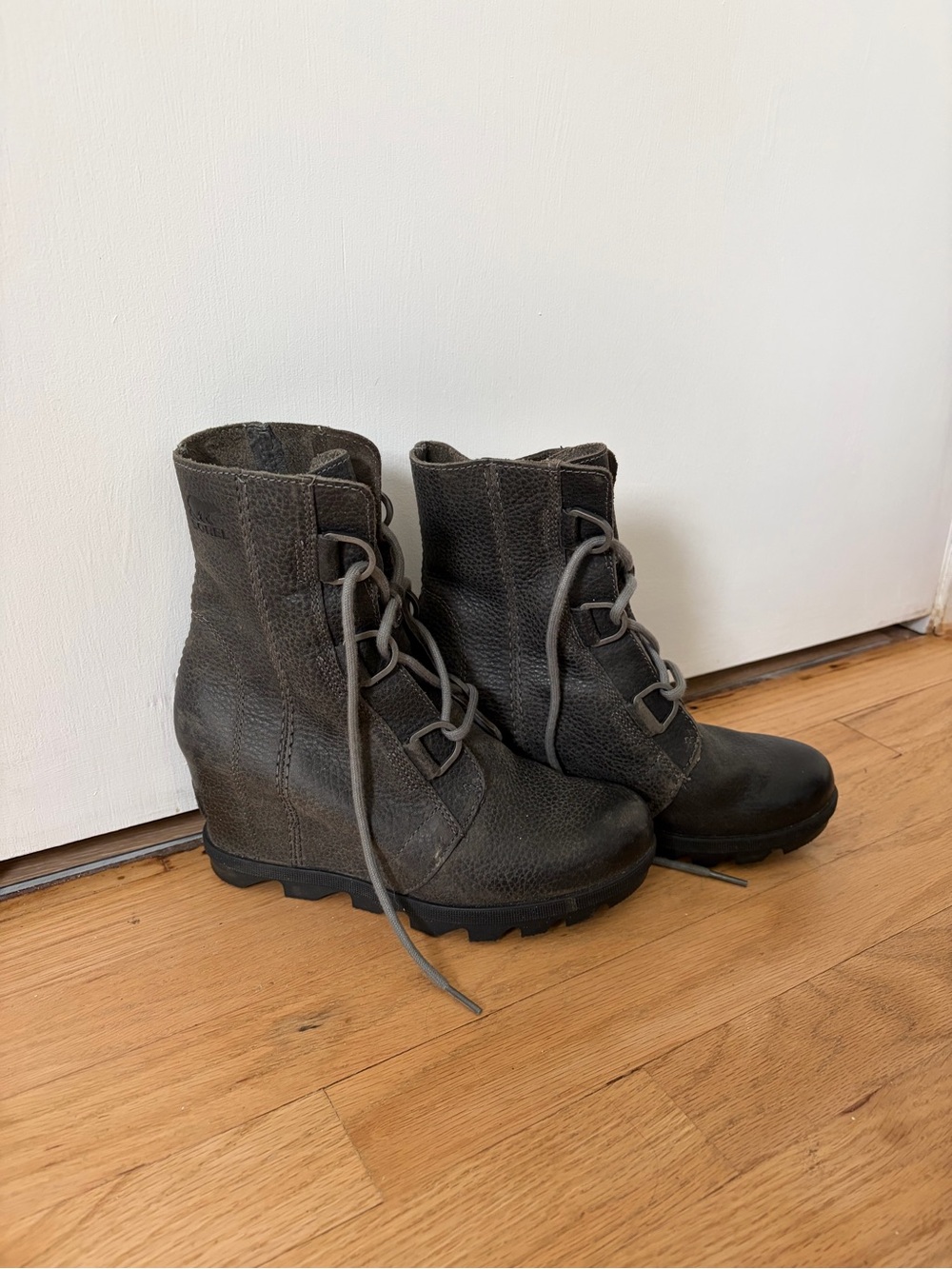 Sorel Dark Gray Lace-Up Wedge Boots